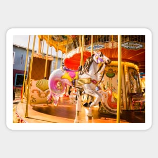 White Carousel Horse with Seahorse Tail Sticker